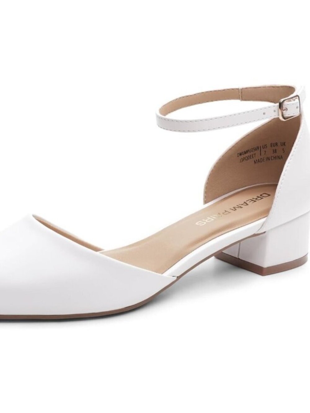 Dream Pairs Women's White Faux Leather Closed Pointed Toe Low Heel Pumps Shoes